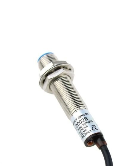 A cylindrical inductive proximity sensor used for metal detection